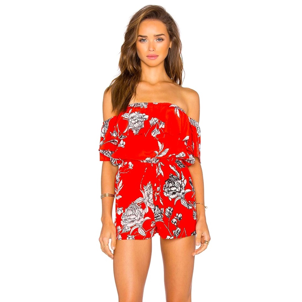 Yumi Kim Silk Red Floral Romper Bought at Revolve. Freshly dry cleaned no flaws.